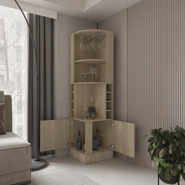 Bar Esquinero Con Soporte Para Copas , FM Furniture, Cafe Claro