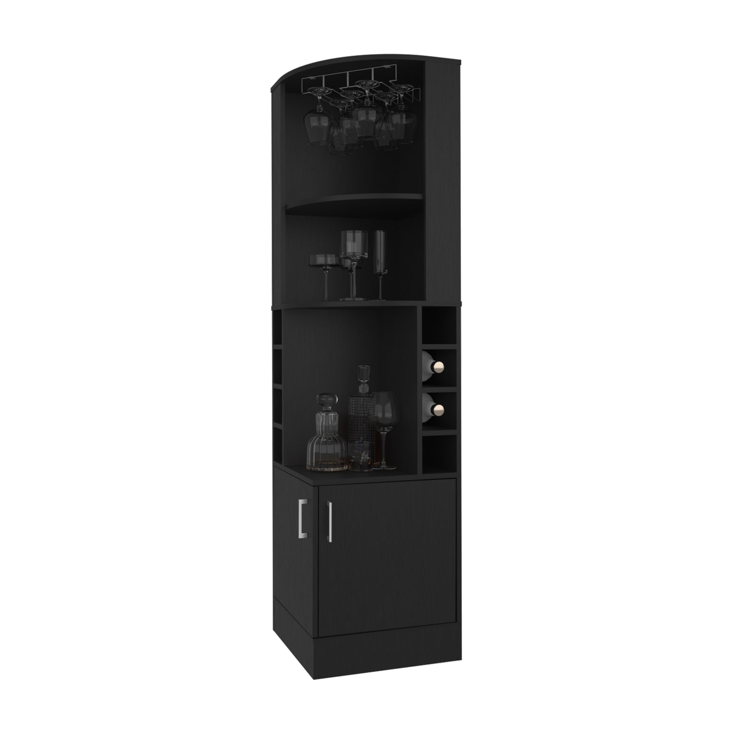 Bar Esquinero Con Soporte Para Copas, Negro, FM Furniture