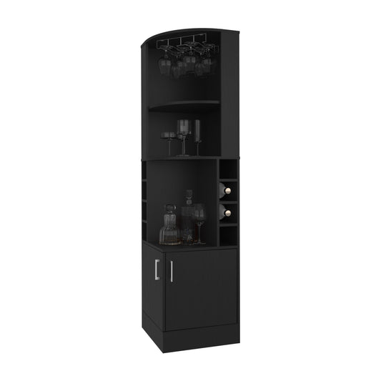 Bar Esquinero Con Soporte Para Copas, Negro, FM Furniture