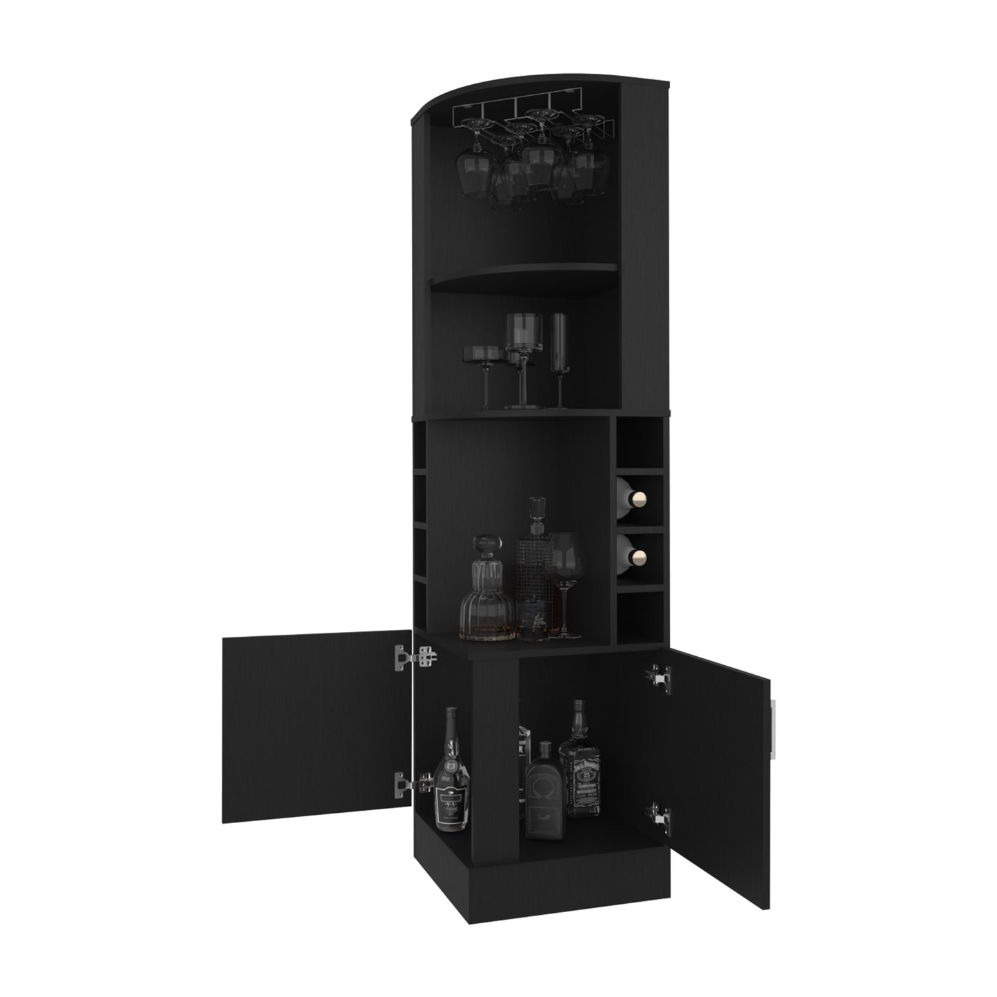 Bar Esquinero Con Soporte Para Copas, Negro, FM Furniture
