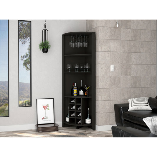 Bar Esquinero Ocho Botelleros Y Portacopas, FM Furniture 002N, Negro