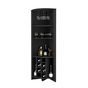 Bar Esquinero Ocho Botelleros Y Portacopas, FM Furniture 002N, Negro