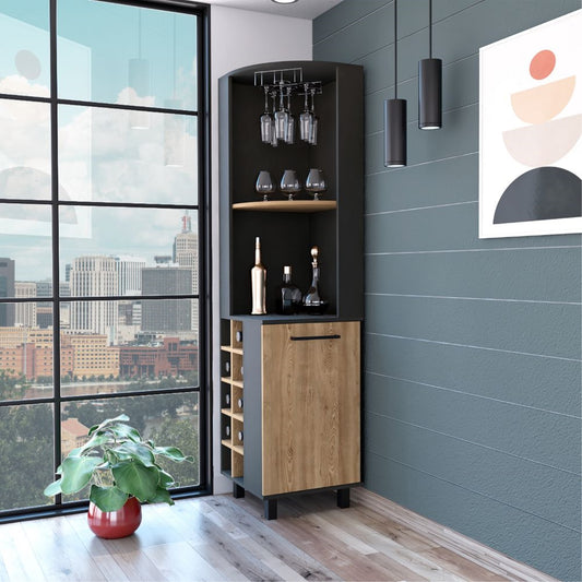 Bar Esquinero Ocho Botelleros Una Puerta, FM Furniture 007N, Negro