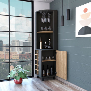 Bar Esquinero Ocho Botelleros Una Puerta, FM Furniture 007N, Negro