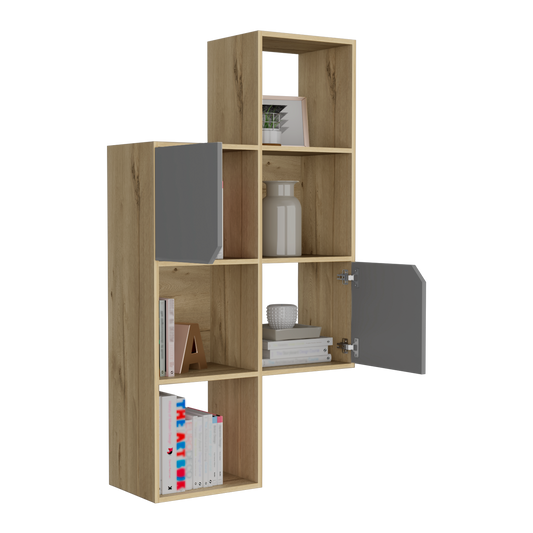 Biblioteca De Muro Con Dos Puertas, FM Furniture 039C, Café Claro