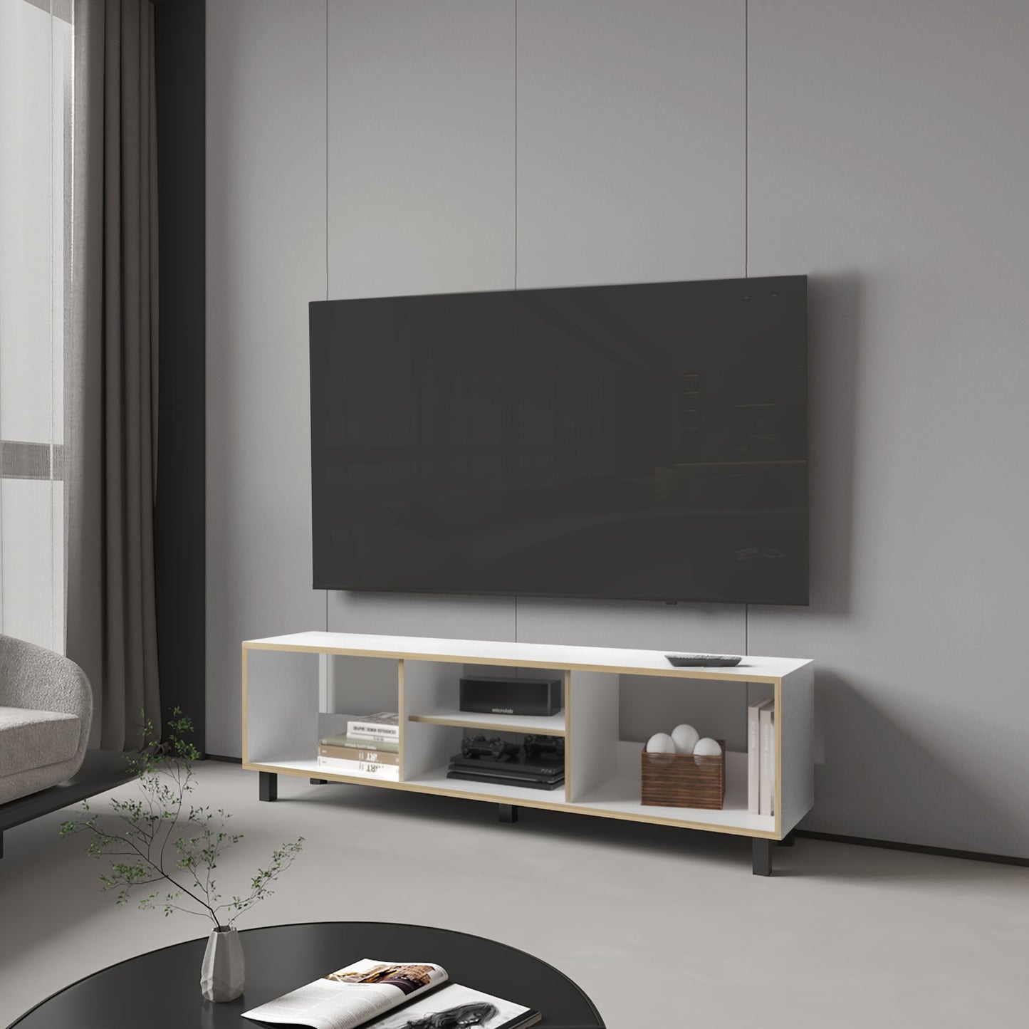 Rack Tv 70" Con Cinco Repisas, FM Furniture, Blanco