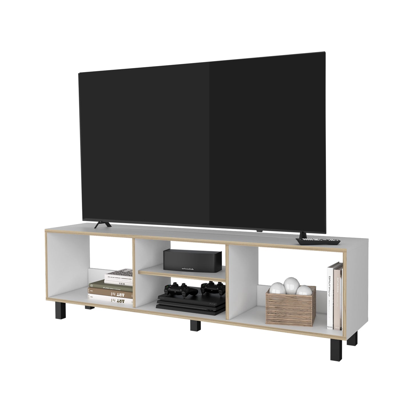 Rack Tv 70" Con Cinco Repisas, FM Furniture, Blanco