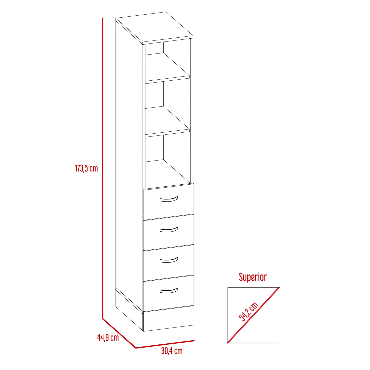 Torre De Baño Con Cuatro Cajones, FM Furniture 001C, Cafe Claro
