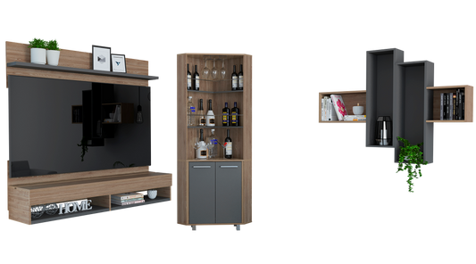 Combo The Wall, Miel y Plomo, incluye panel TV, bar alto y repisa 2a