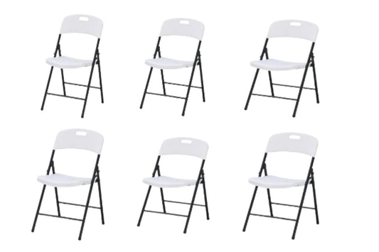 Set de Seis Sillas Plegables Dano, Blanco, espaldar y asiento en material plastico y patas metálicas
