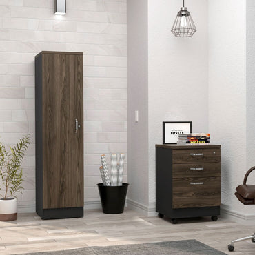 Archivador 3C + Biblioteca 1P Home Office Color Negro Soft y Coñac Para Oficina