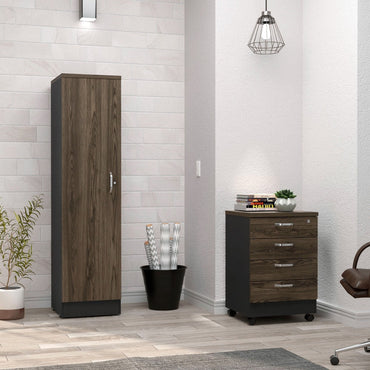 Archivador 4C + Biblioteca 1P Home Office Color Negro Soft y Coñac Para Oficina