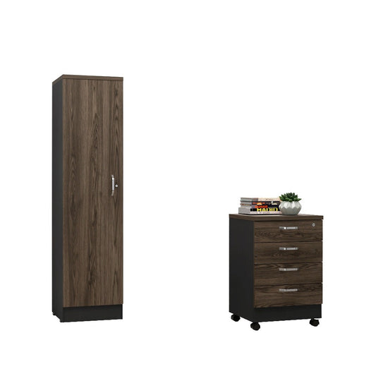 Archivador 4C + Biblioteca 1P Home Office Color Negro Soft y Coñac Para Oficina