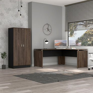 Escritorio 160 + Biblioteca 2P Home Office Color Negro Soft y Coñac Para Oficina