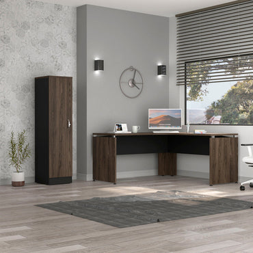 Escritorio 160 + Biblioteca 1P Home Office Color Negro Soft y Coñac Para Oficina