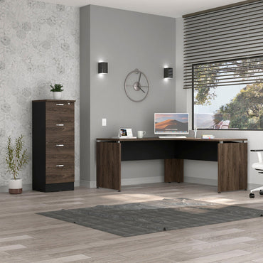 Escritorio 160 + Archivador 4C Alto Home Office Color Negro Soft y Coñac Para Oficina