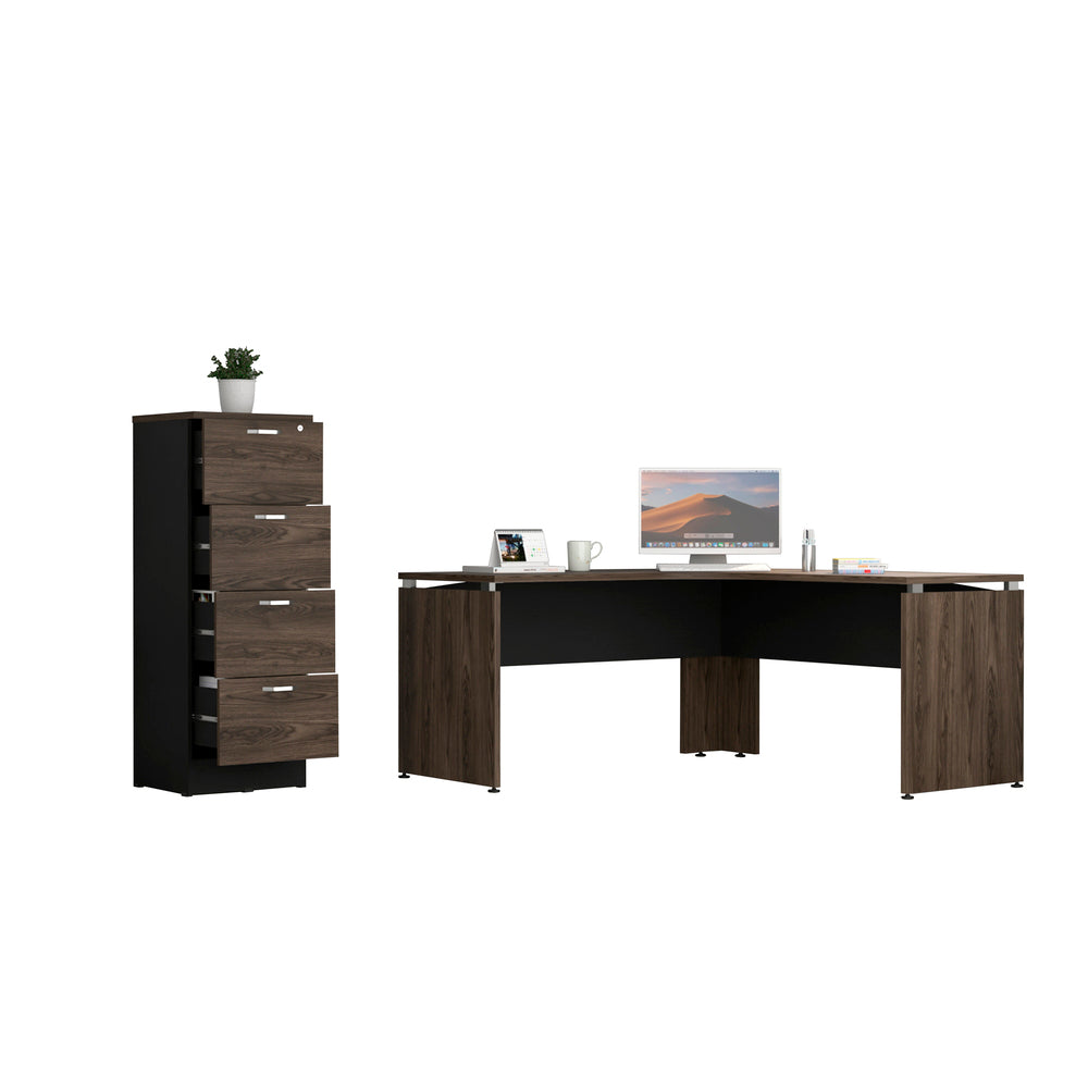 Escritorio 160 + Archivador 4C Alto Home Office Color Negro Soft y Coñac Para Oficina