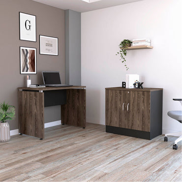 Mesa Escritorio M-100 + Cajonera Home Office Color Negro Soft y Coñac Para Oficina