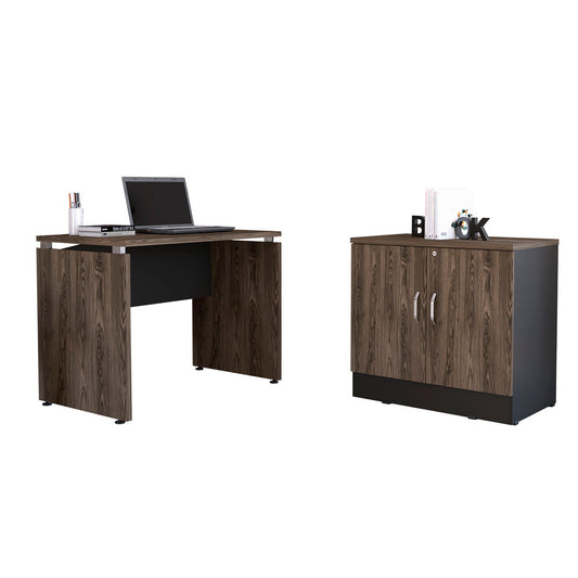 Mesa Escritorio M-100 + Cajonera Home Office Color Negro Soft y Coñac Para Oficina