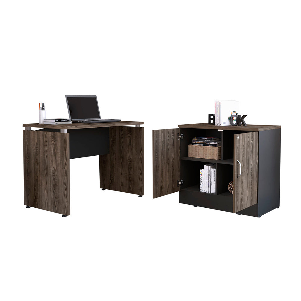 Mesa Escritorio M-100 + Cajonera Home Office Color Negro Soft y Coñac Para Oficina