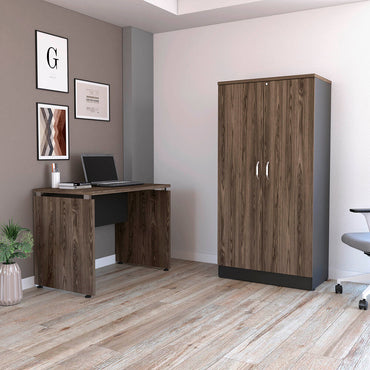 Mesa Escritorio M-100 + Biblioteca 2P Home Office Color Negro Soft y Coñac Para Oficina