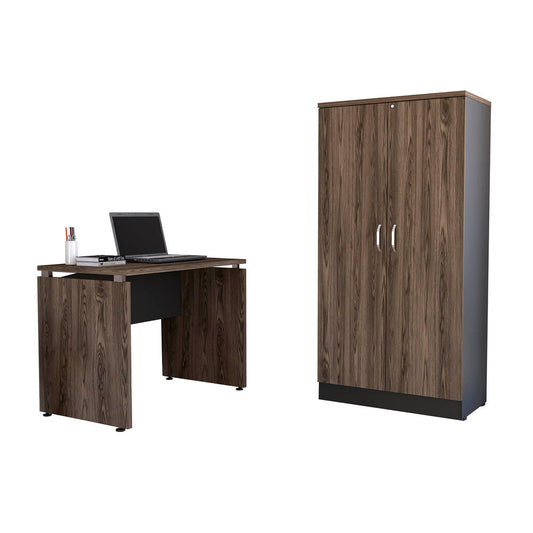 Mesa Escritorio M-100 + Biblioteca 2P Home Office Color Negro Soft y Coñac Para Oficina