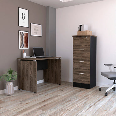 Mesa Escritorio M-100 + Archivador 4C Alto Home Office Color Negro Soft y Coñac Para Oficina