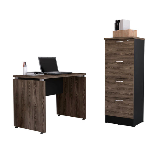 Mesa Escritorio M-100 + Archivador 4C Alto Home Office Color Negro Soft y Coñac Para Oficina