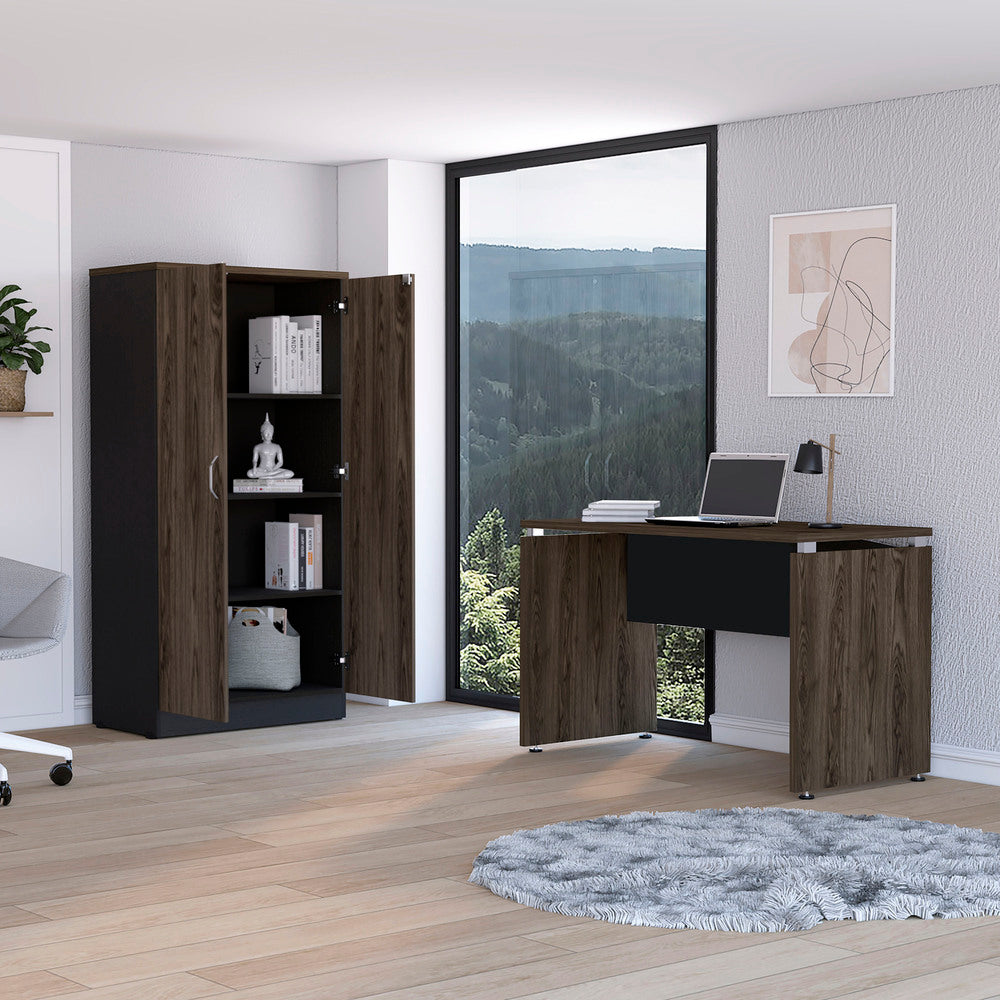 Mesa Escritorio M-120 + Biblioteca 2P Home Office Color Negro Soft y Coñac Para Oficina