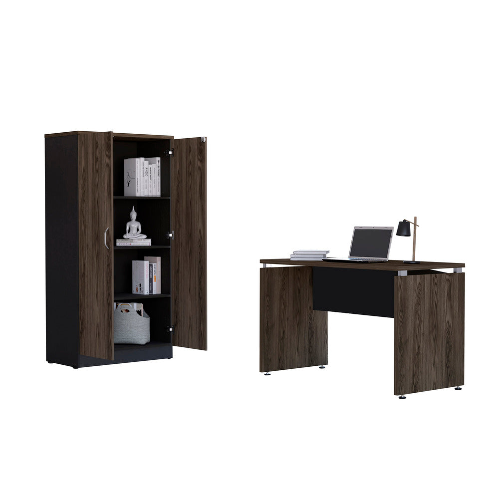 Mesa Escritorio M-120 + Biblioteca 2P Home Office Color Negro Soft y Coñac Para Oficina