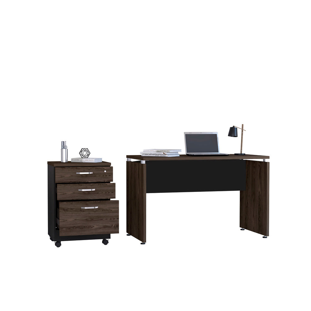 Mesa Escritorio M-120 + Archivador 3C Home Office Color Negro Soft y Coñac Para Oficina