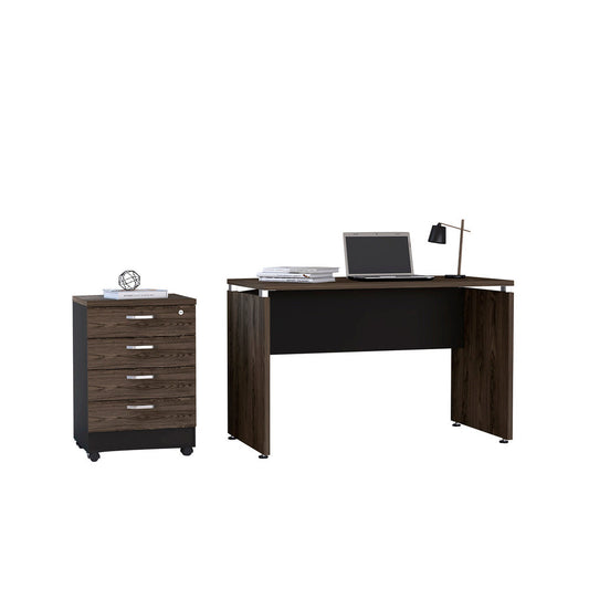 Mesa Escritorio M-120 + Archivador 4C Home Office Color Negro Soft y Coñac Para Oficina