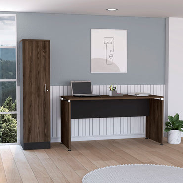 Mesa Escritorio M-150 + Biblioteca 1P Home Office Color Negro Soft y Coñac Para Oficina