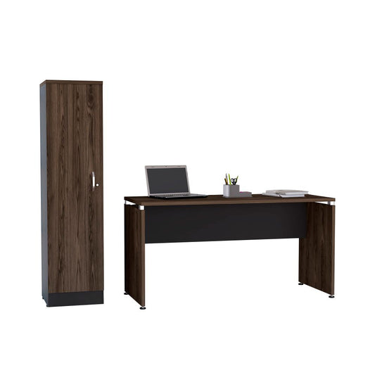 Mesa Escritorio M-150 + Biblioteca 1P Home Office Color Negro Soft y Coñac Para Oficina