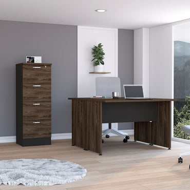 Mesa Escritorio Doble + Archivador 4C Alto Home Office Color Negro Soft y Coñac Para Oficina