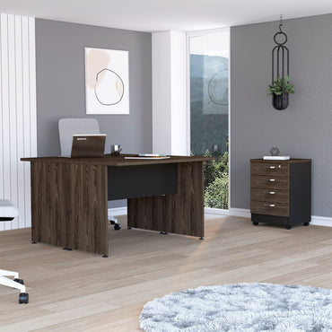 Mesa Escritorio Doble + Archivador 4C Home Office Color Negro Soft y Coñac Para Oficina