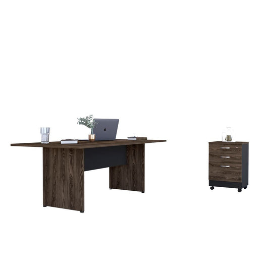 Mesa De Reunión M-200 + Archivador 3C Home Office Color Negro Soft y Coñac Para Oficina