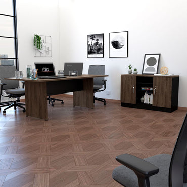 Mesa De Reunión M-200 + Gabinete 2P Home Office Color Negro Soft y Coñac Para Oficina