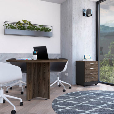 Mesa Redonda M-120 + Archivador 4C Home Office Color Negro Soft y Coñac Para Oficina