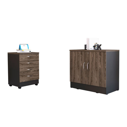Archivador 4C + Cajonera 2P Home Office Color Negro Soft y Coñac Para Oficina