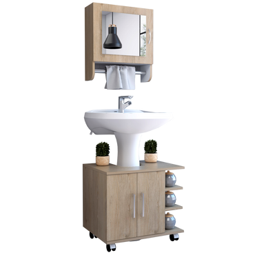 Combo Bath, Rovere y Blanco, incluye botiquín y mueble de lavamanos