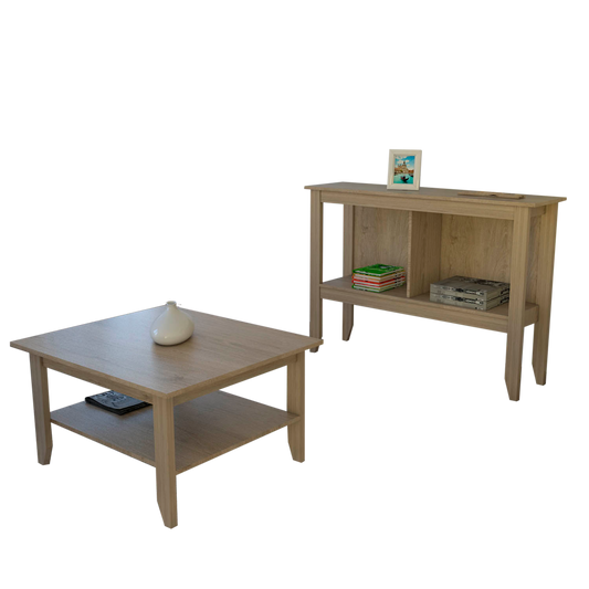 Mesa de Centro + Arrimo Essential Color Rovere Para Sala De Estar