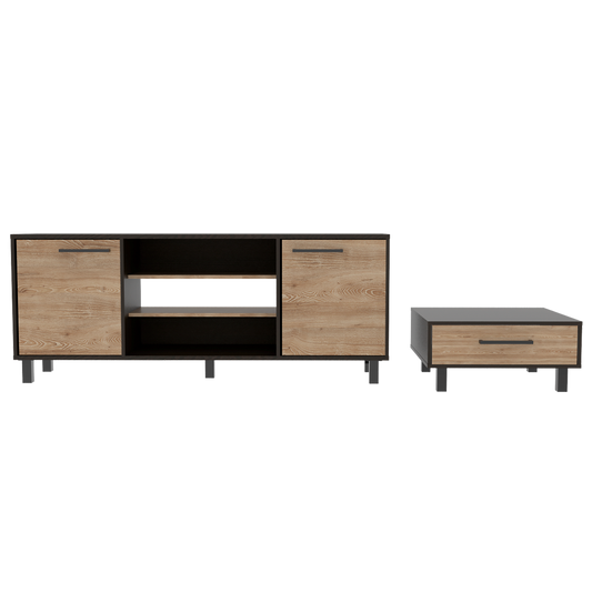 Rack TV + Mesa Centro Kaia Color Wengue y Miel Para Sala De Estar