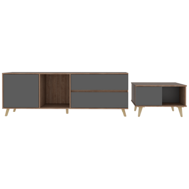 Rack TV + Mesa Centro Salem Color Miel y Plomo Para Sala De Estar