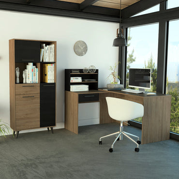 Escritorio 2L + Biblioteca Bilbao Color Miel y Wengue Para Oficina