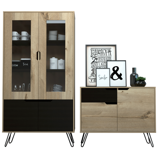 Buffet + Vitrina Audra Color Duna y Wengue Para Sala De Estar