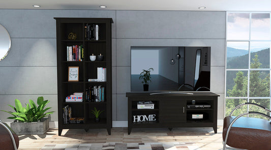 Rack + Librero Essential Color Wengue Para Sala De Estar