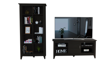 Rack + Librero Essential Color Wengue Para Sala De Estar