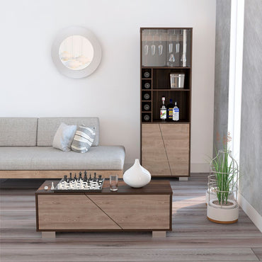 Bar Alto + Mesa Centro Fraktal Color Habano y Miel Para Sala De Estar