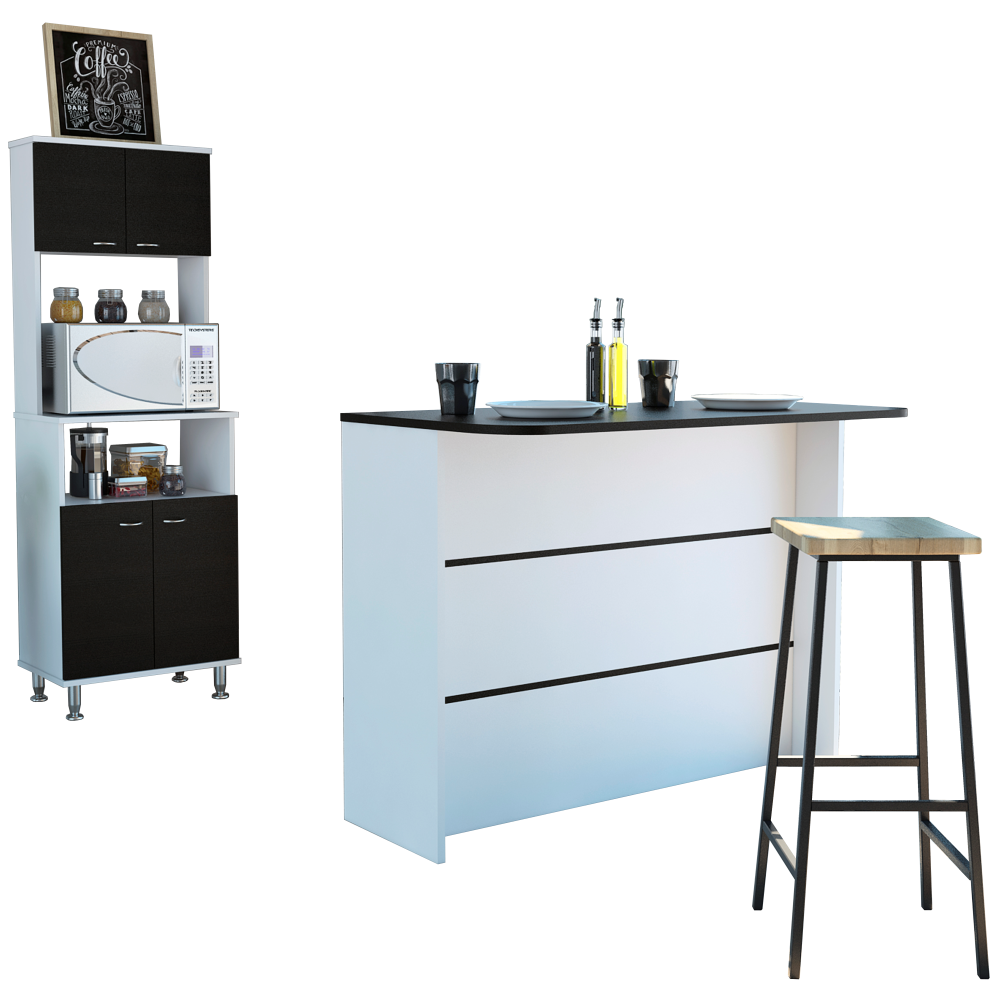 Combo Kitchen, Blanco y Wengue, incluye mueble microondas y barra